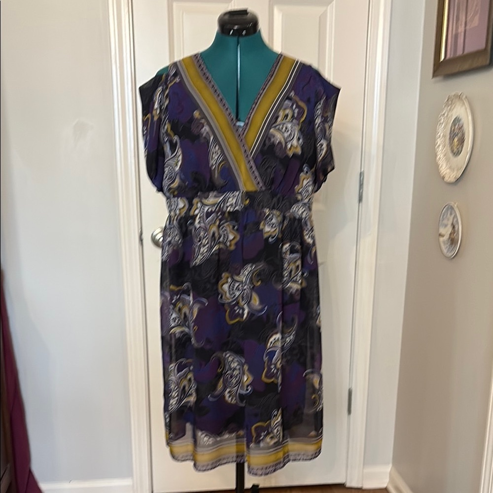 Voir Voir Purple and Yellow Midi Dress
